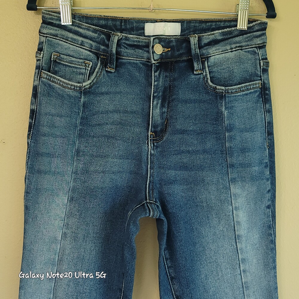 Vervet by Flying Monkey High Rise Front Seam Raw Hem Flare Jeans Sz 27 Like New - Picture 3 of 7